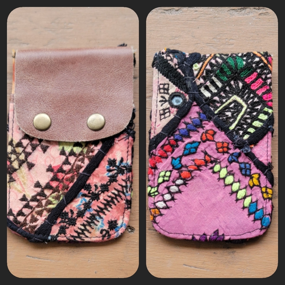 🪬🍄 Free People Boho Embroidered Repurposed vtg banjara Wallet Card Case